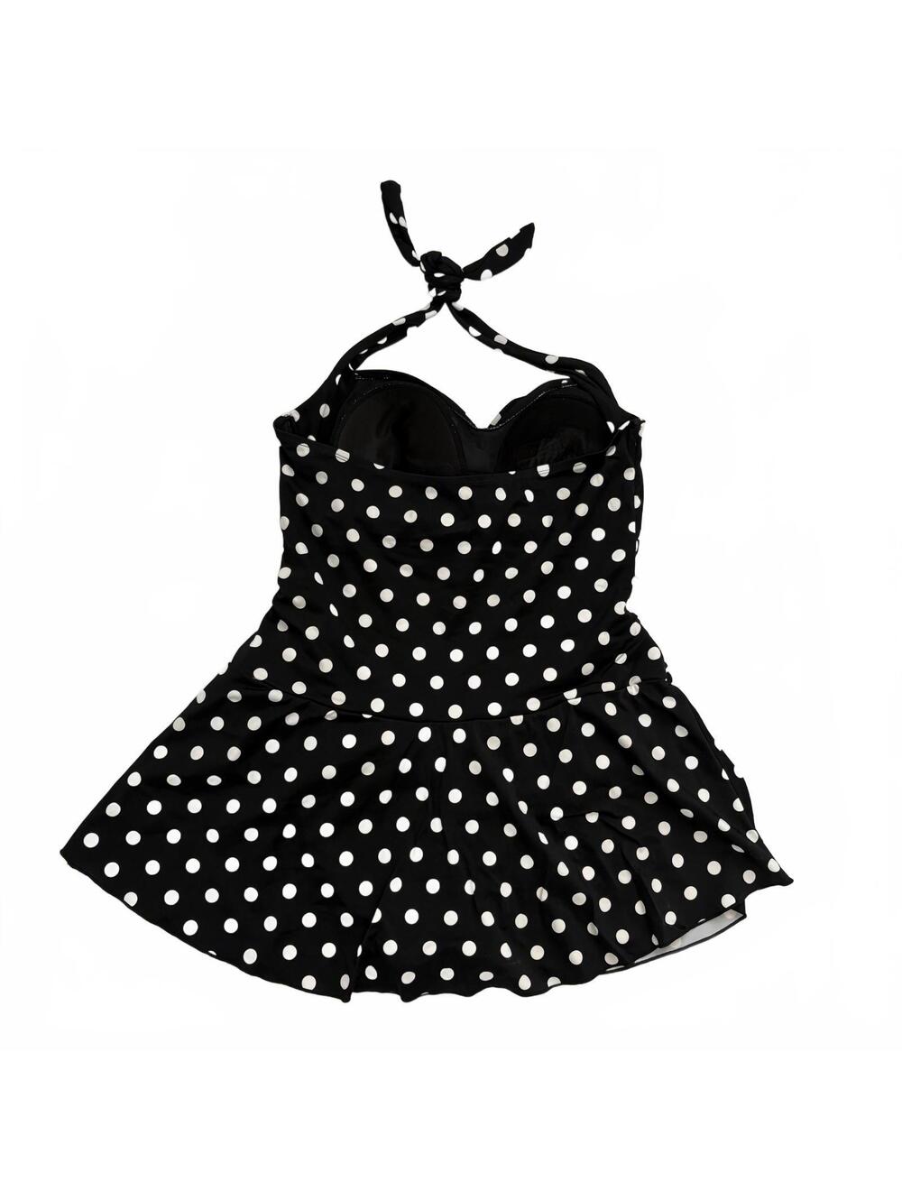 Swimsuits For All | One Piece Black White Polka Dot Halter Skirted Ruffle 14 - Picture 5 of 8